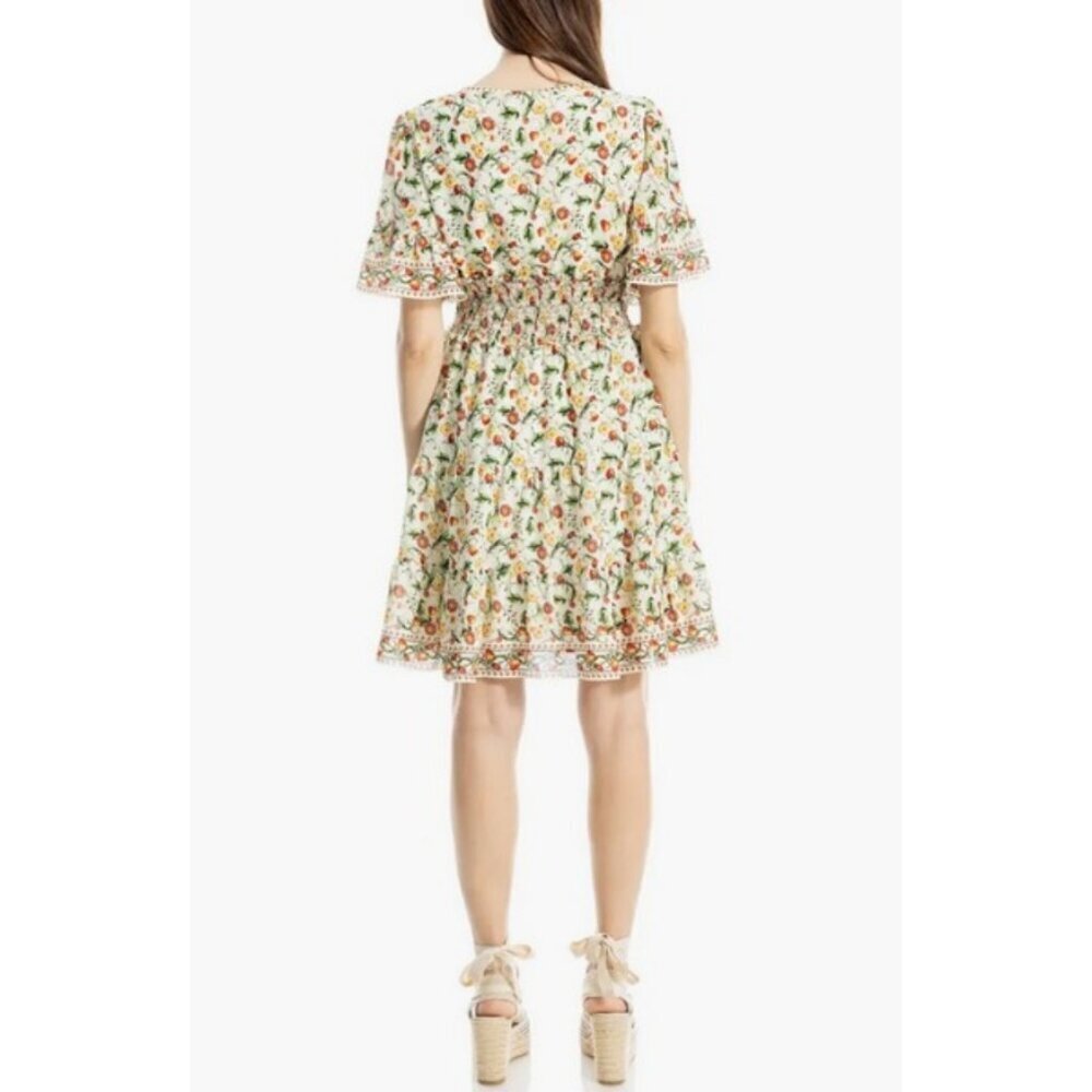 💕MAX STUDIO💕 Short Bell Sleeve Fit & Flare Dress Floral Foliage Large L NWT - Picture 3 of 14